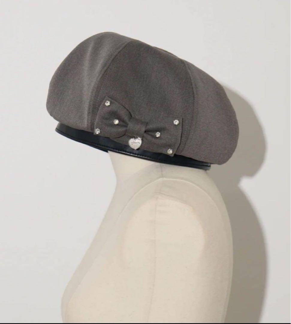 pium ピウム ビジューリボンベレー チャコール　ベレー帽