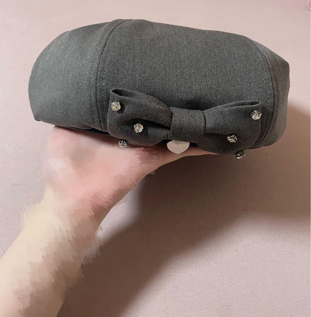 pium ピウム ビジューリボンベレー チャコール　ベレー帽