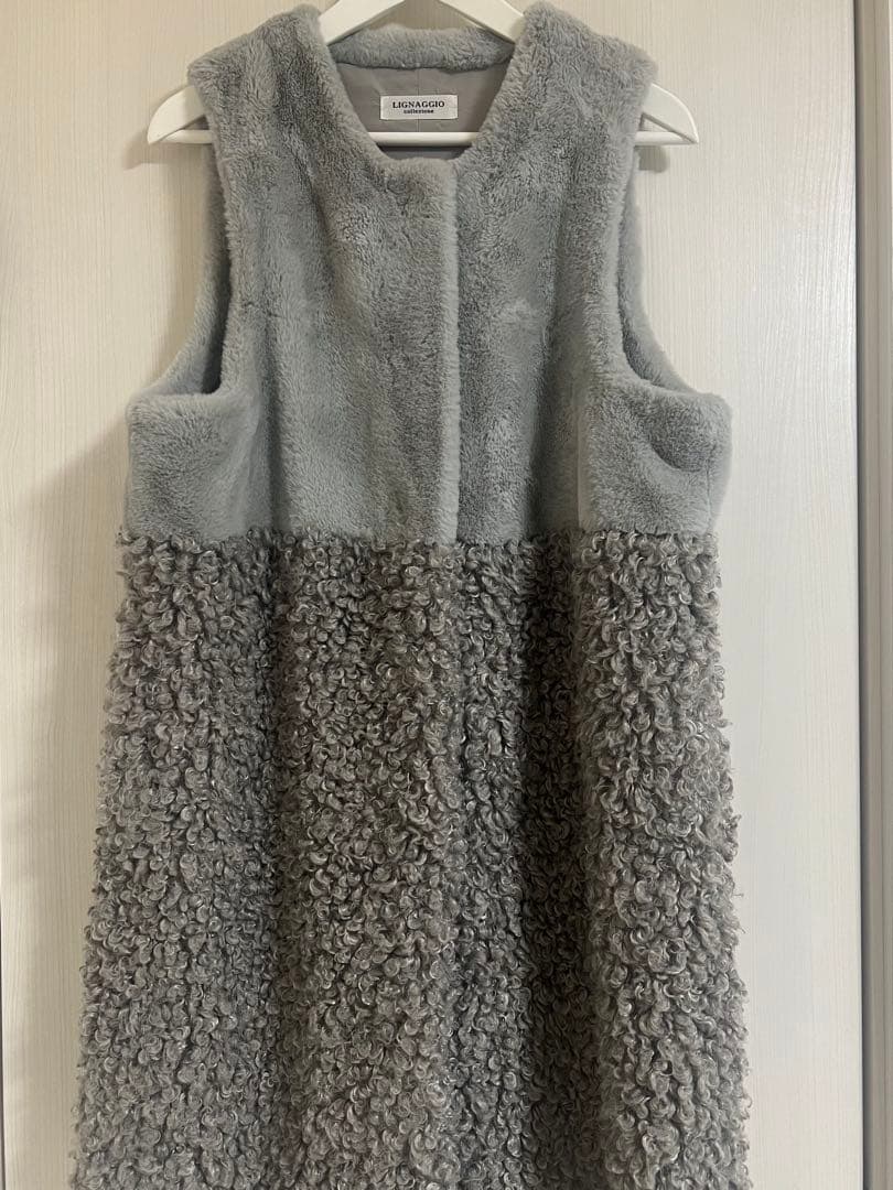 LIGNAGGIO リナージオ　フェイクファー ロングジレ　ダークグレー　M