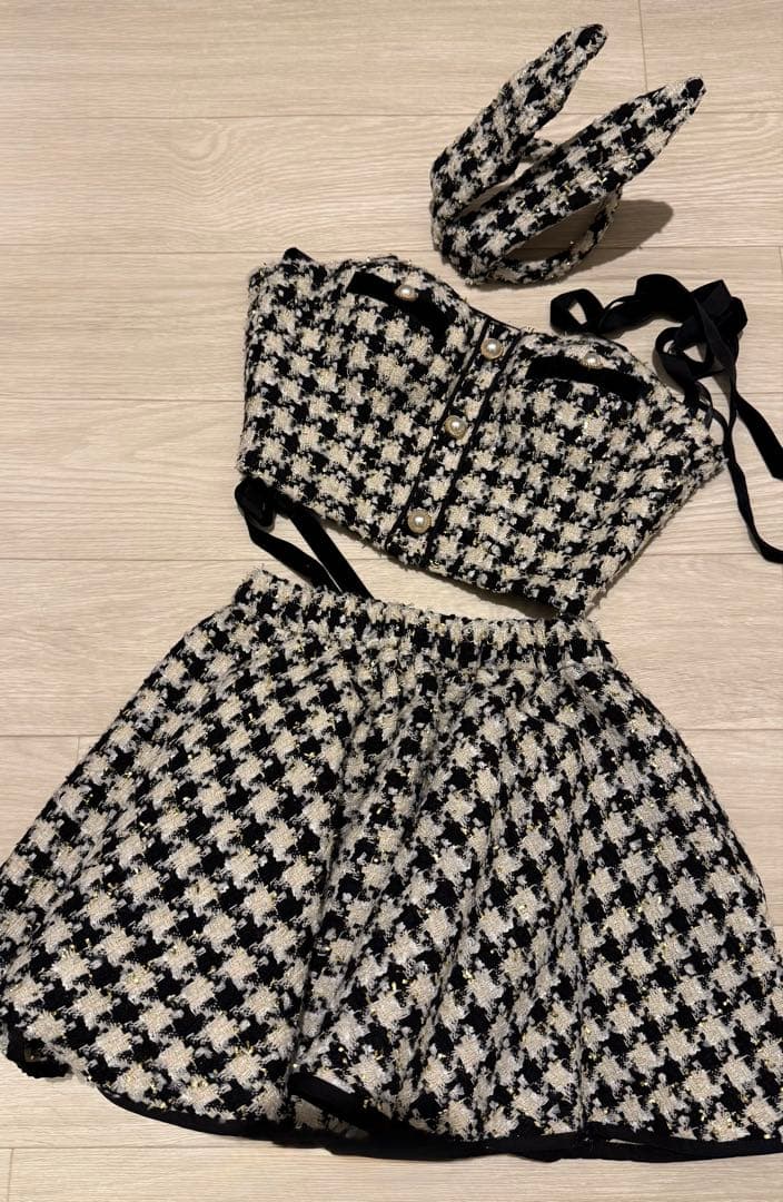 vanityME. ツイードセットアップフレアスカートバニー ブラック3点セット