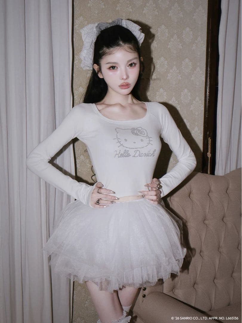 新品タグ付き ダーリッチ Hello DarichコンパクトロングTシャツ 白