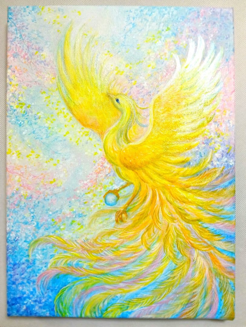 菜*香様 No.508 F4キャンバス 原画 アクリル絵画 開運絵画 鳳凰 肉筆
