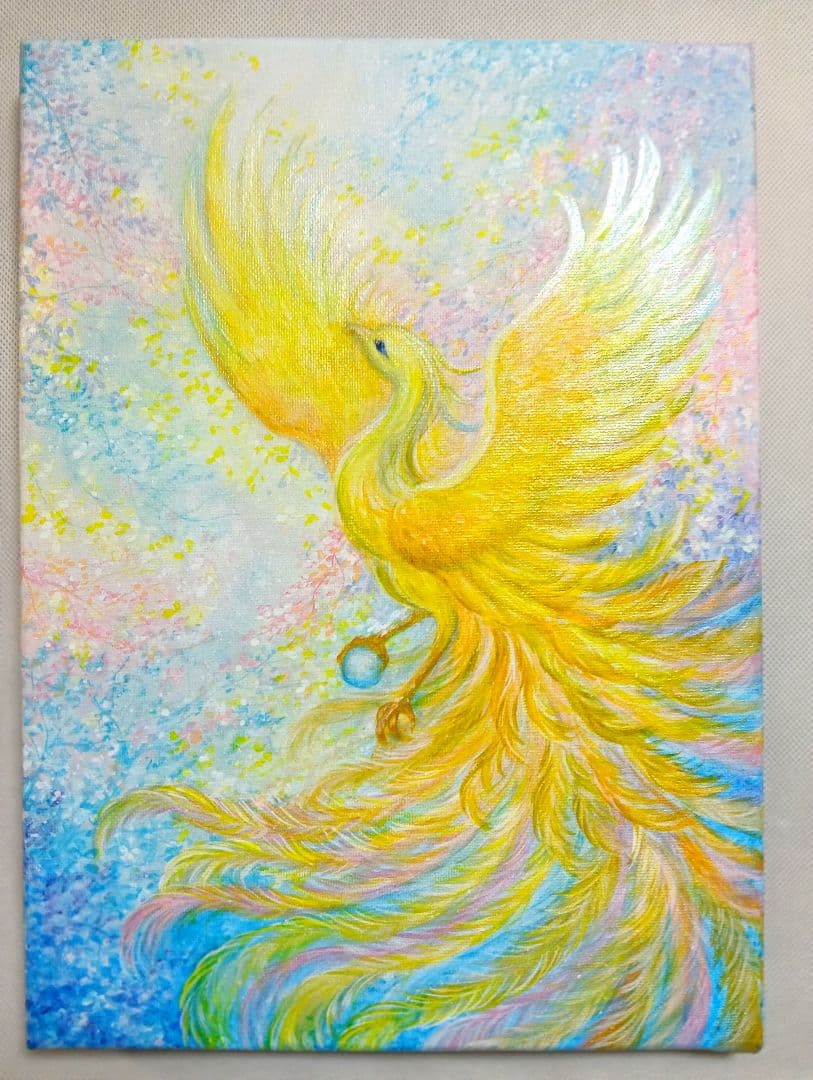菜*香様 No.508 F4キャンバス 原画 アクリル絵画 開運絵画 鳳凰 肉筆