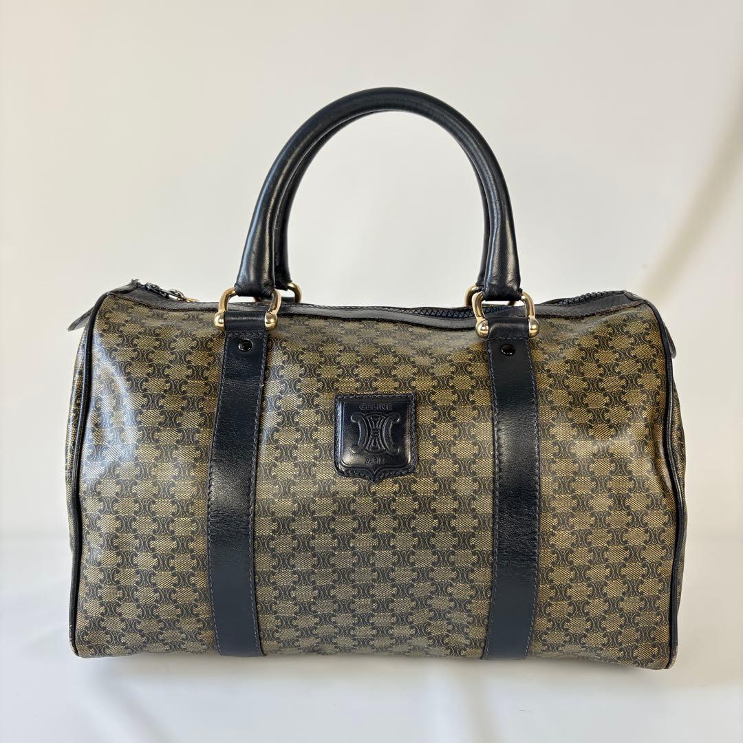 CELINE PVC レザー ボストンバッグ マカダム トリオンフ 黒