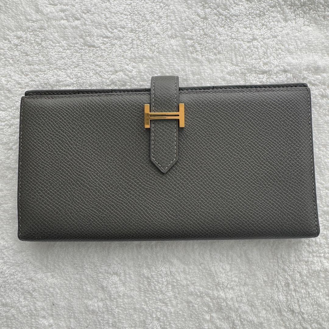 エルメス　長財布　ベアンスフレ　グレー