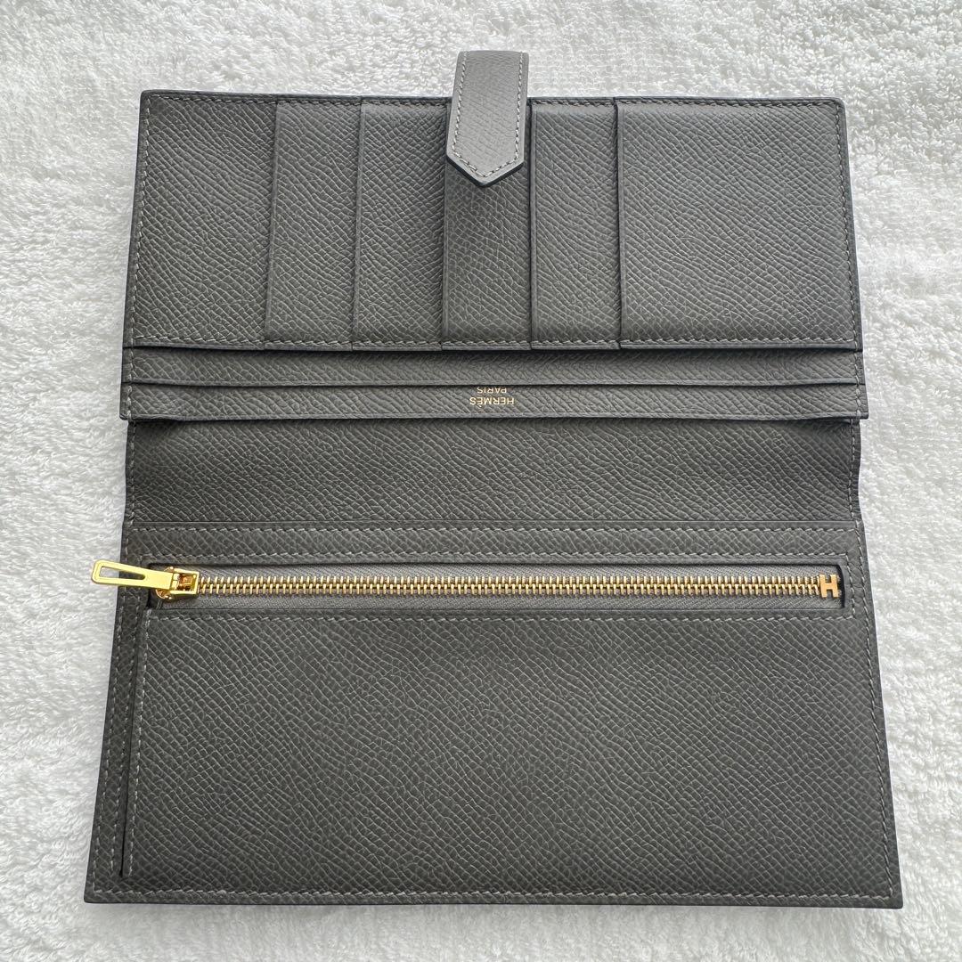 エルメス　長財布　ベアンスフレ　グレー