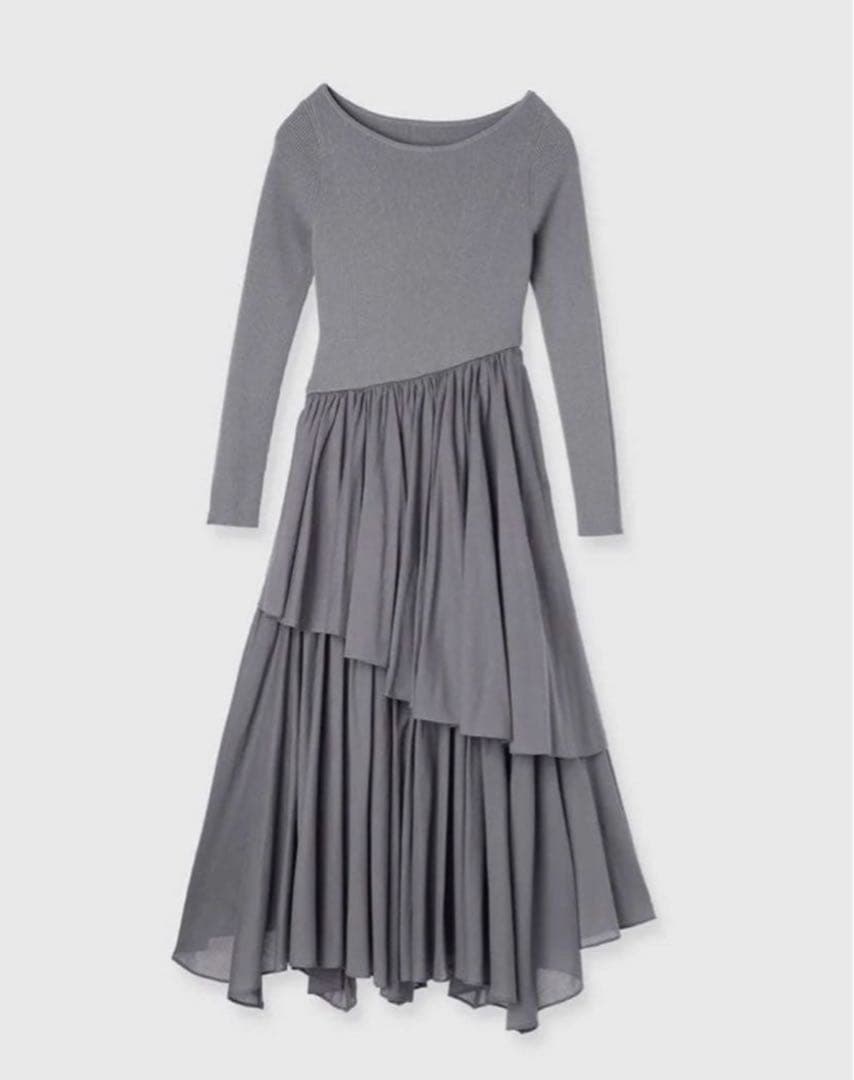 anuans ボートネックイレギュラーヘムドッキングニットワンピース