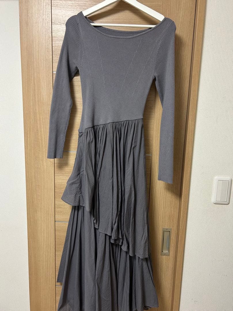 anuans ボートネックイレギュラーヘムドッキングニットワンピース