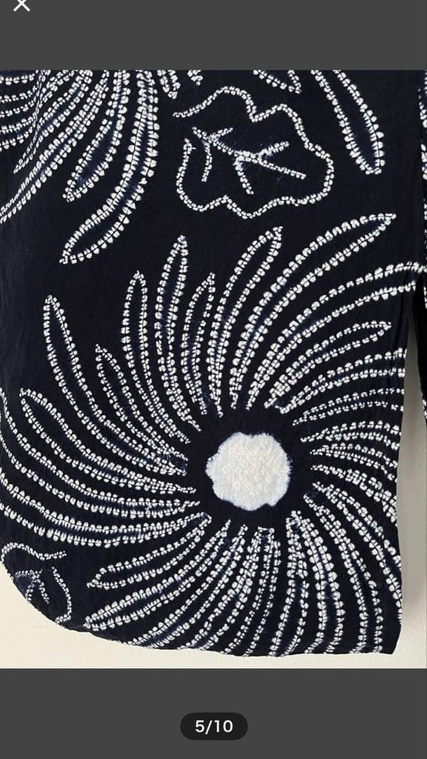 有松鳴海絞り 紺地 大胆な畝り菊花模様 レア物 特注一点物