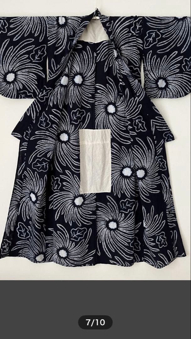 有松鳴海絞り 紺地 大胆な畝り菊花模様 レア物 特注一点物