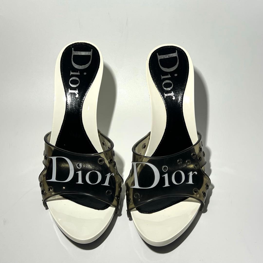 美品✨Dior ミュール パンプス ヒール サンダル ホワイト×ブラック