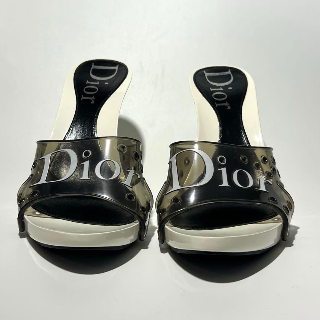 美品✨Dior ミュール パンプス ヒール サンダル ホワイト×ブラック