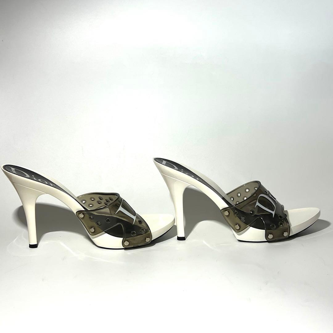 美品✨Dior ミュール パンプス ヒール サンダル ホワイト×ブラック