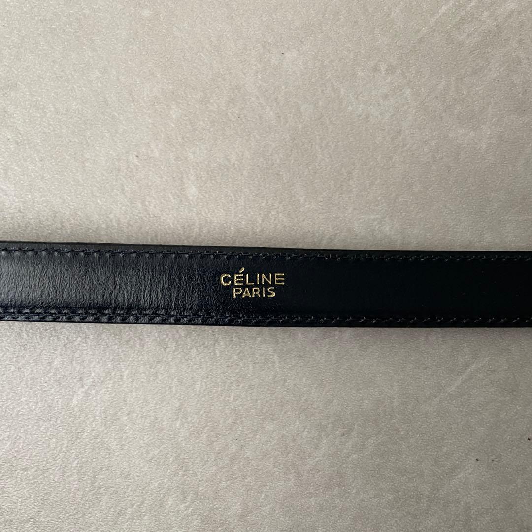 セリーヌ CELINE レザー ベルト トリオンフ金具 プレート ネイビー 65