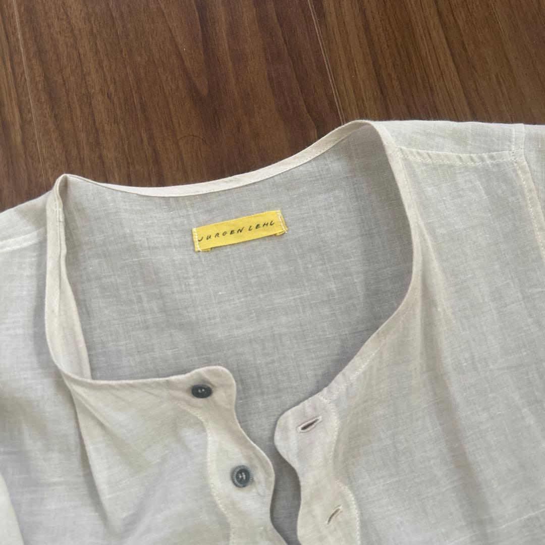 ヨーガンレールリネン風ベージュ長袖シャツワンピース