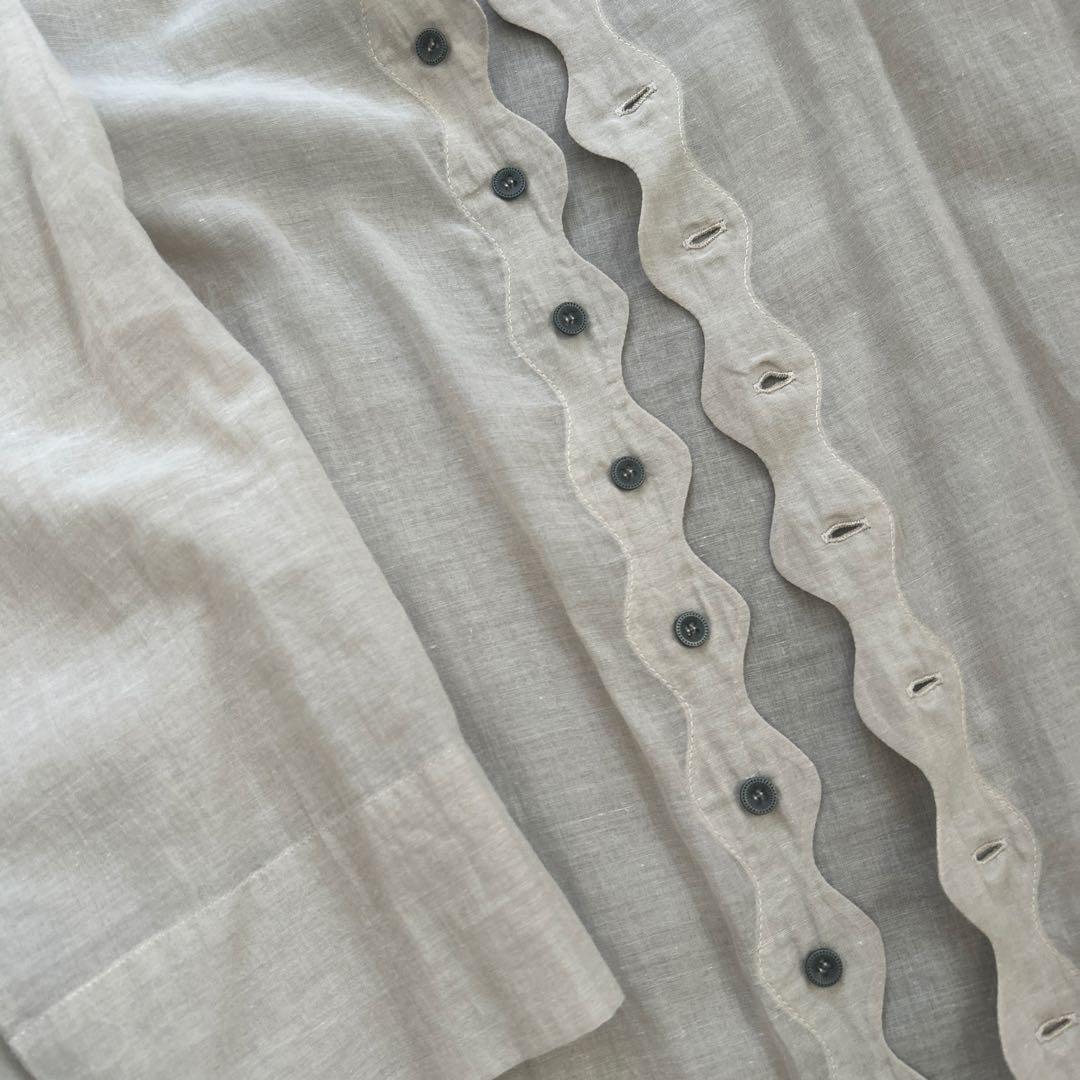 ヨーガンレールリネン風ベージュ長袖シャツワンピース