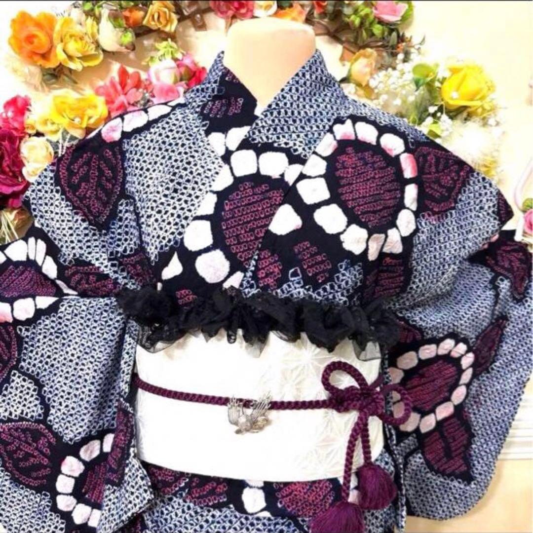 有松鳴海絞り伝統工芸❤️高級半幅帯 レース 帯締め帯留めアクセ付‼️5点セット‼️秀品