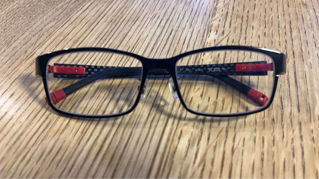 美品TUMI メガネ10-0011 日本製 黒×赤　度なし ブルーライト
