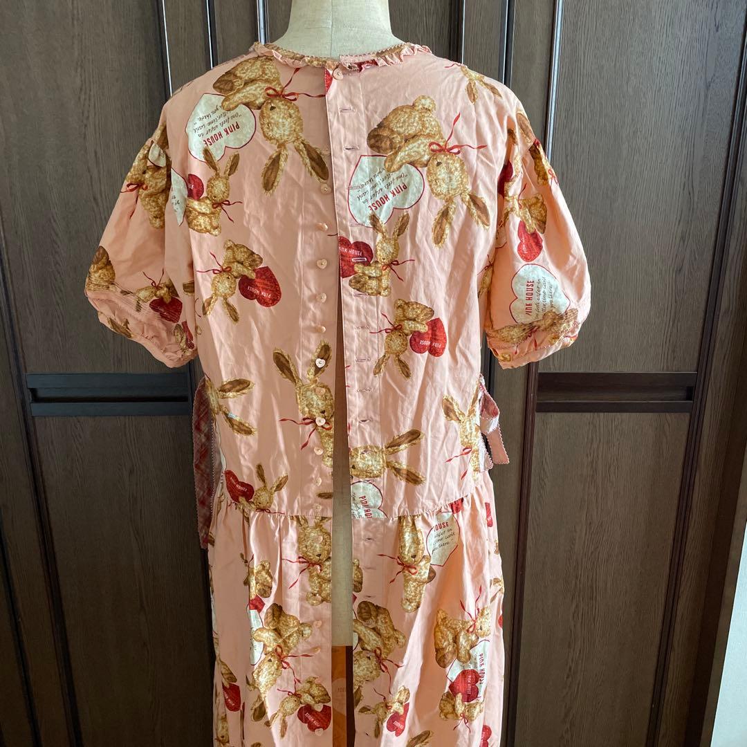 ピンクハウス　半袖 パフスリーブ ワンピース くまちゃん うさぎちゃん