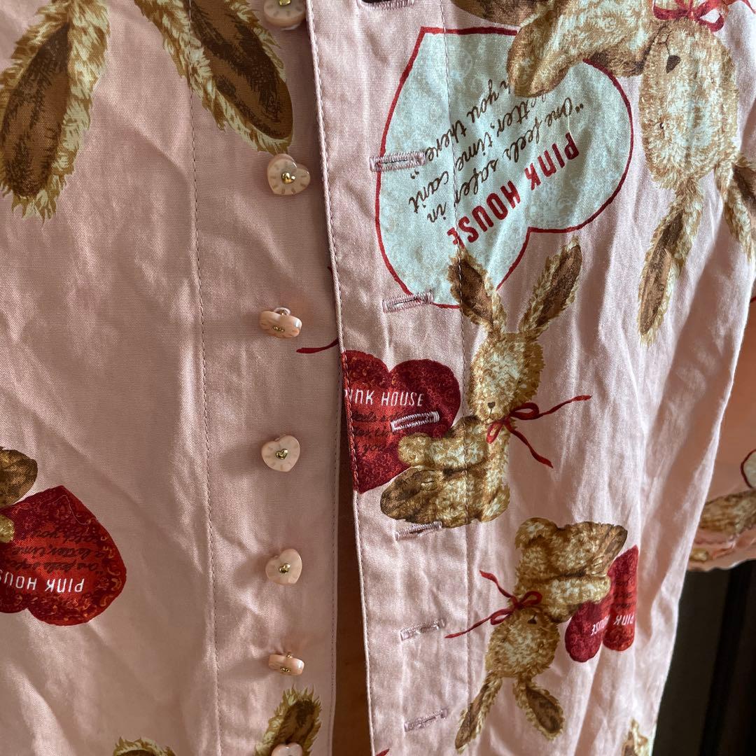 ピンクハウス　半袖 パフスリーブ ワンピース くまちゃん うさぎちゃん