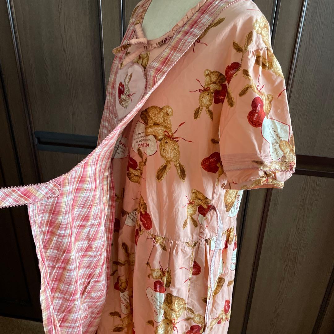 ピンクハウス　半袖 パフスリーブ ワンピース くまちゃん うさぎちゃん