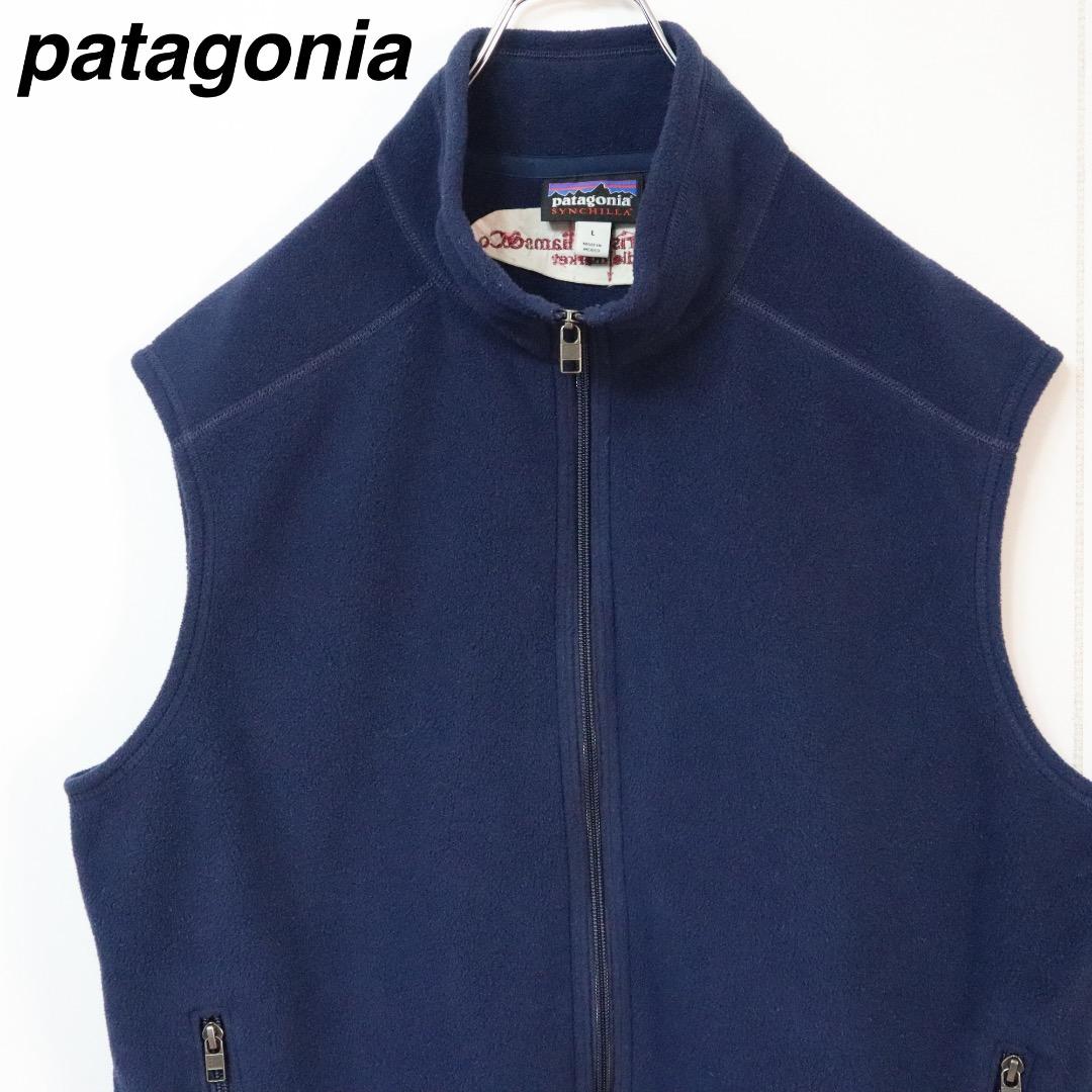 【企業ロゴ】パタゴニア シンチラフリースベスト 刺繍ロゴ 会社ロゴ ネイビー L