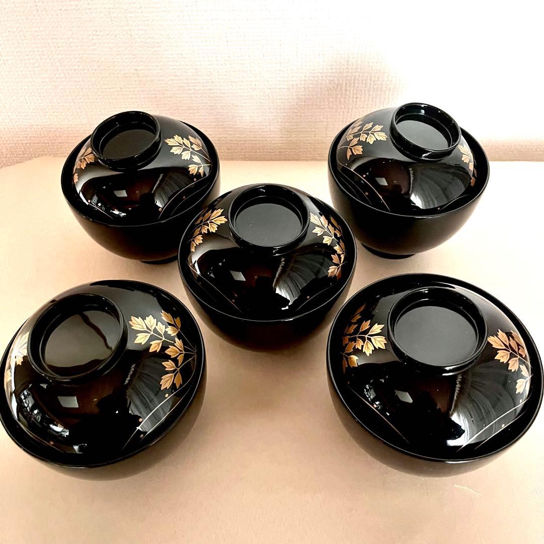 【最終値下げ】★新品未使用 超美品★ 輪島塗　芹金彩蒔絵黒塗椀　廣井作 蓋付き椀