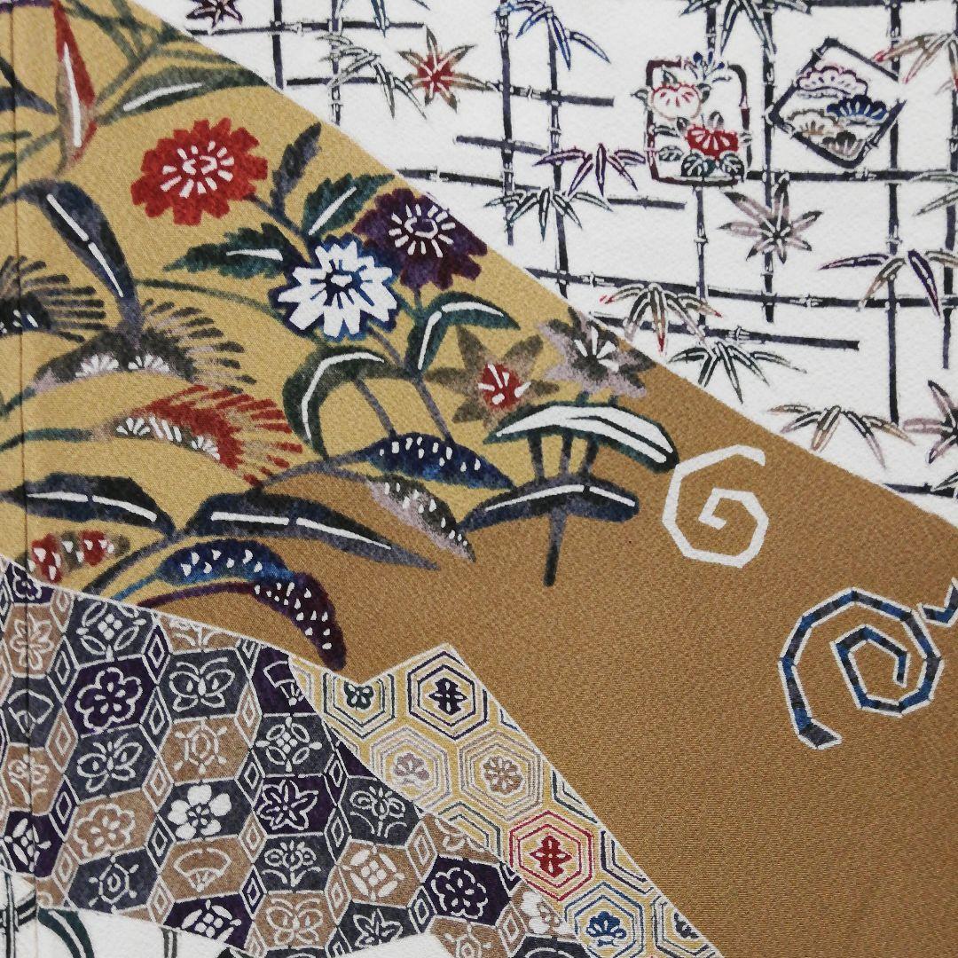 しゃれ訪問着(袷)　(地紙に花鳥 源氏香 花唐草 吉祥紋　ちりめん　ガード加工)