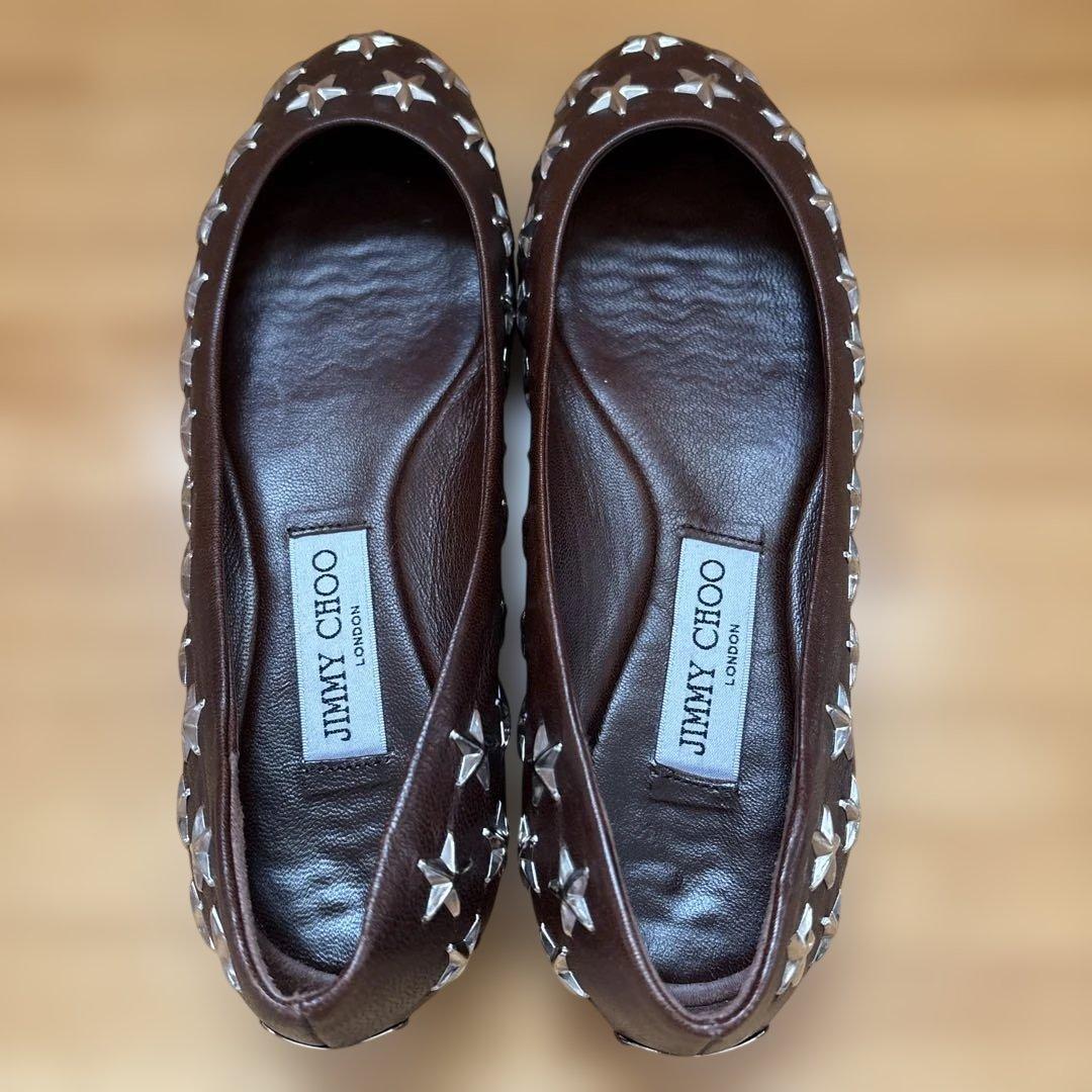 Jimmy Choo ブラウン フラットシューズ スタッズ付き　size36