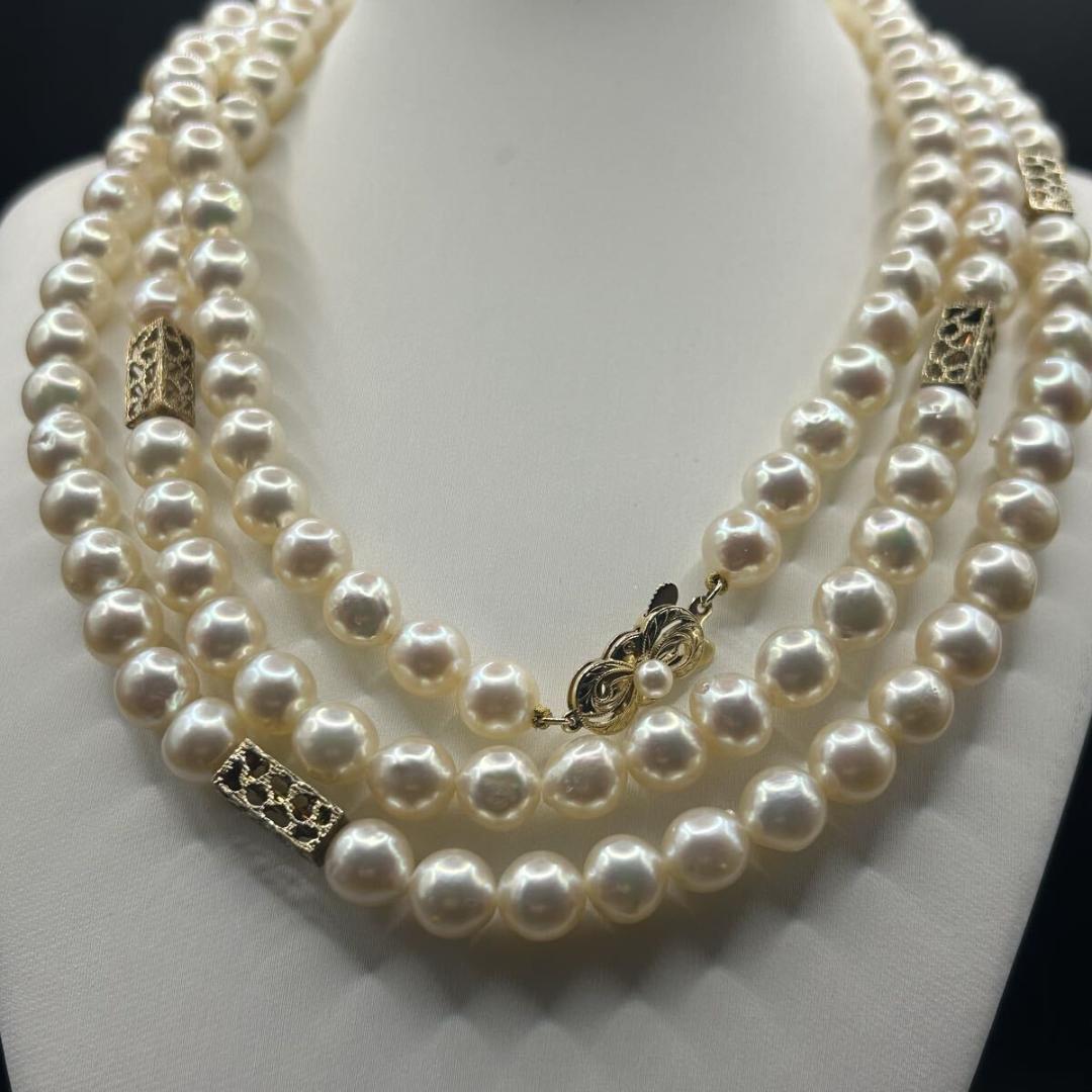 K14◎ミキモト パールロングネックレス 本真珠 約8.1～8.8ミリ箱付