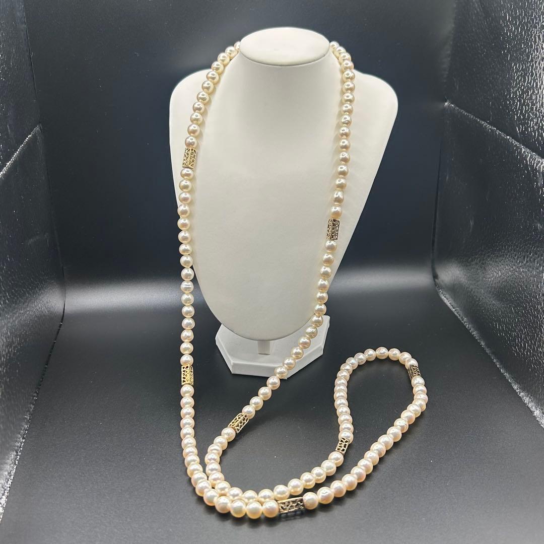 K14◎ミキモト パールロングネックレス 本真珠 約8.1～8.8ミリ箱付