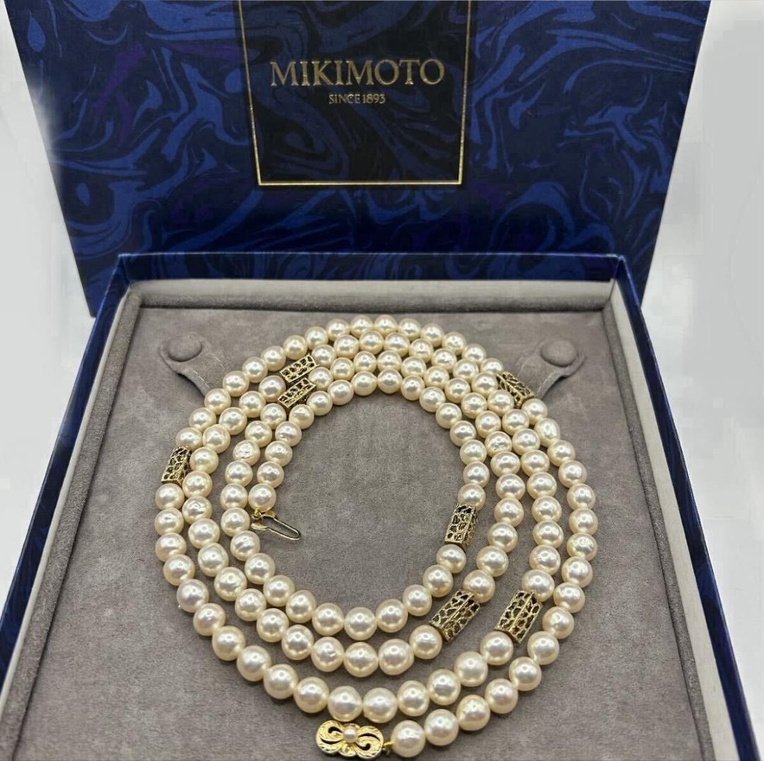 K14◎ミキモト パールロングネックレス 本真珠 約8.1～8.8ミリ箱付