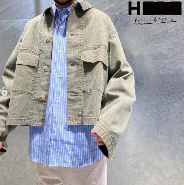 H BEAUTY&YOUTH ヘリンボーンマリン ユーティリティジャケットOvy