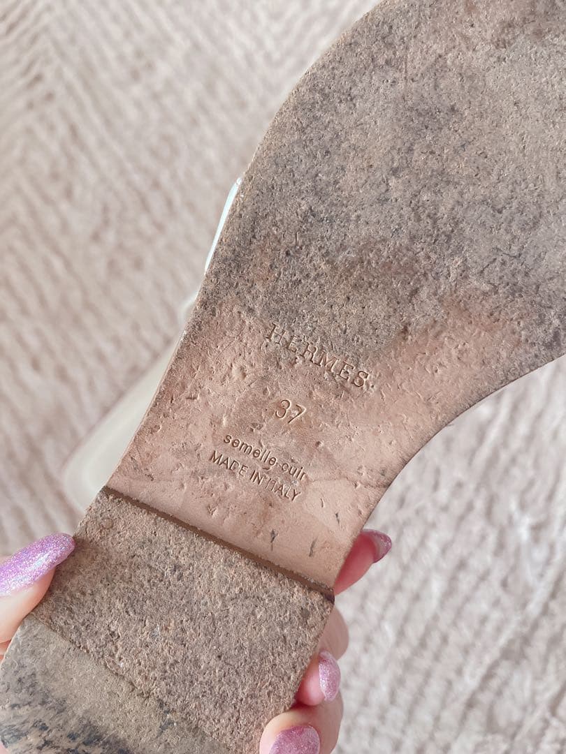 ホワイト レザー フラットサンダル 37