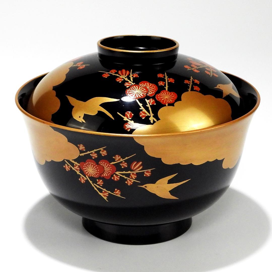 輪島塗 梅鶯蒔絵 吸物椀 五客揃 共箱 懐石道具