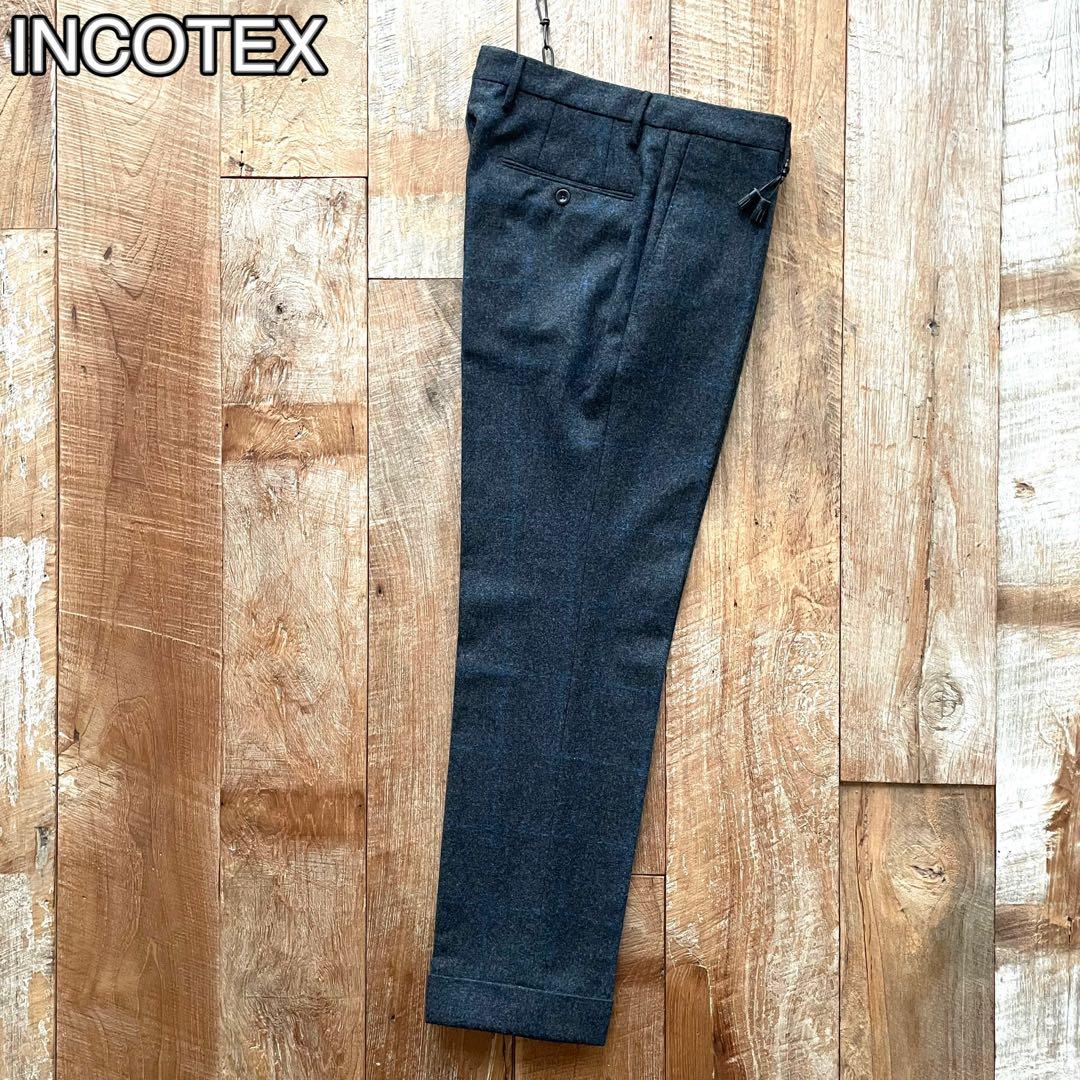 【新品同様】INCOTEX SUPER100'S ウール スラックスパンツ 46