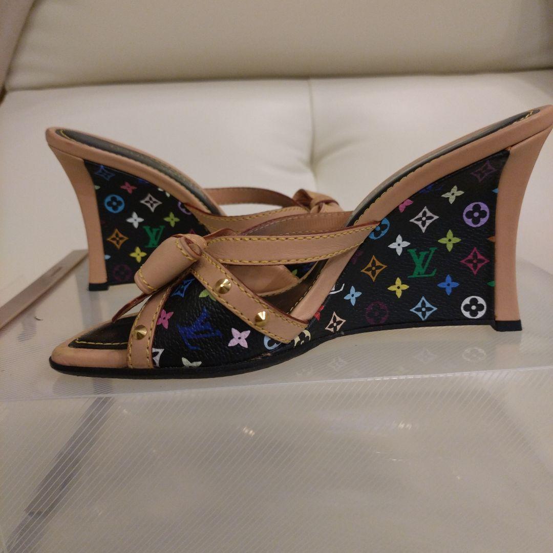 LOUIS VUITTON リボン付きウェッジヒールサンダル