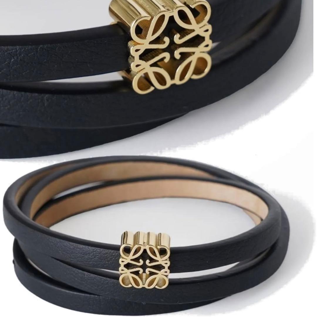 人気　品薄　LOEWE ロエベ　 ツイスト カーフ バングル　黒　ブラック　ロゴ