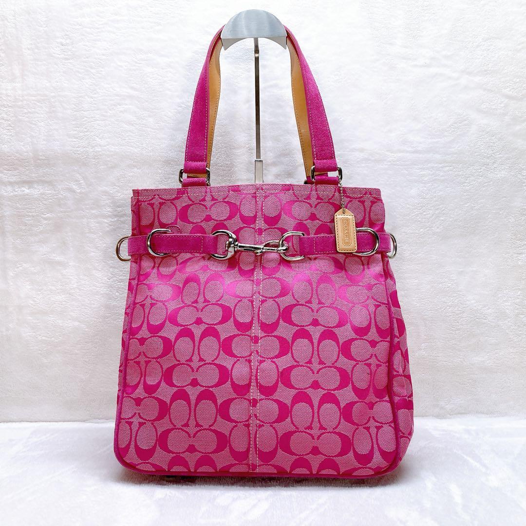 バッグ Coach Tote Bag Signature Horse Bit Pink