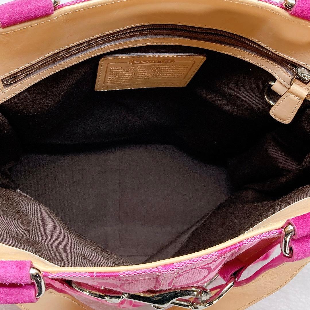 バッグ Coach Tote Bag Signature Horse Bit Pink