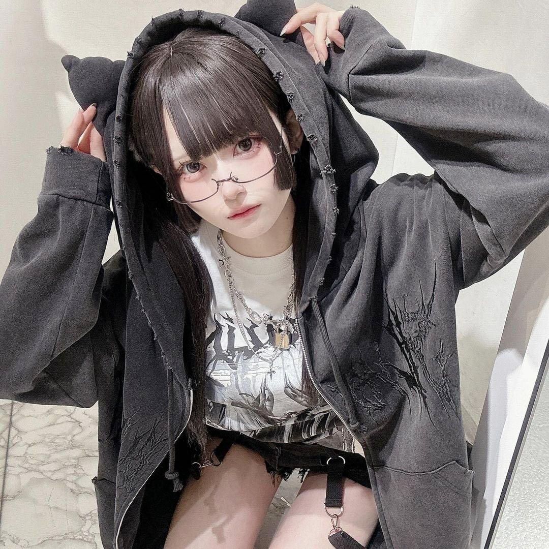 VOLCAN&APHRODITE 猫耳ピグメントZIPパーカー