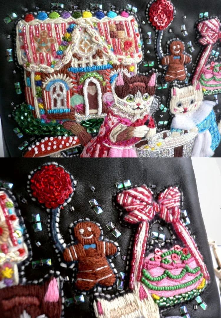 タマオワールド猫の刺繍ショルダーバック