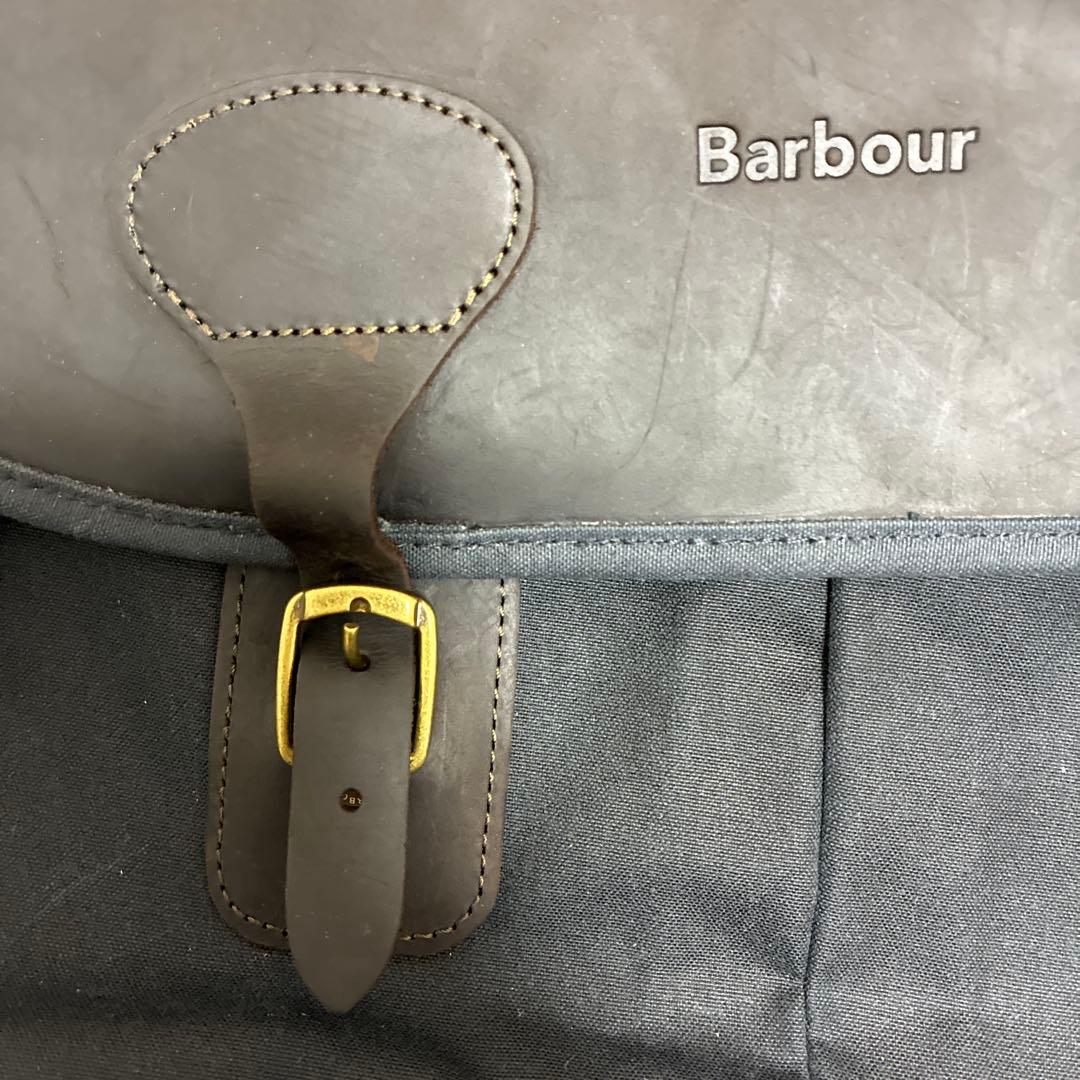 Barbour ショルダーバッグ 黒 レザー、キャンバス