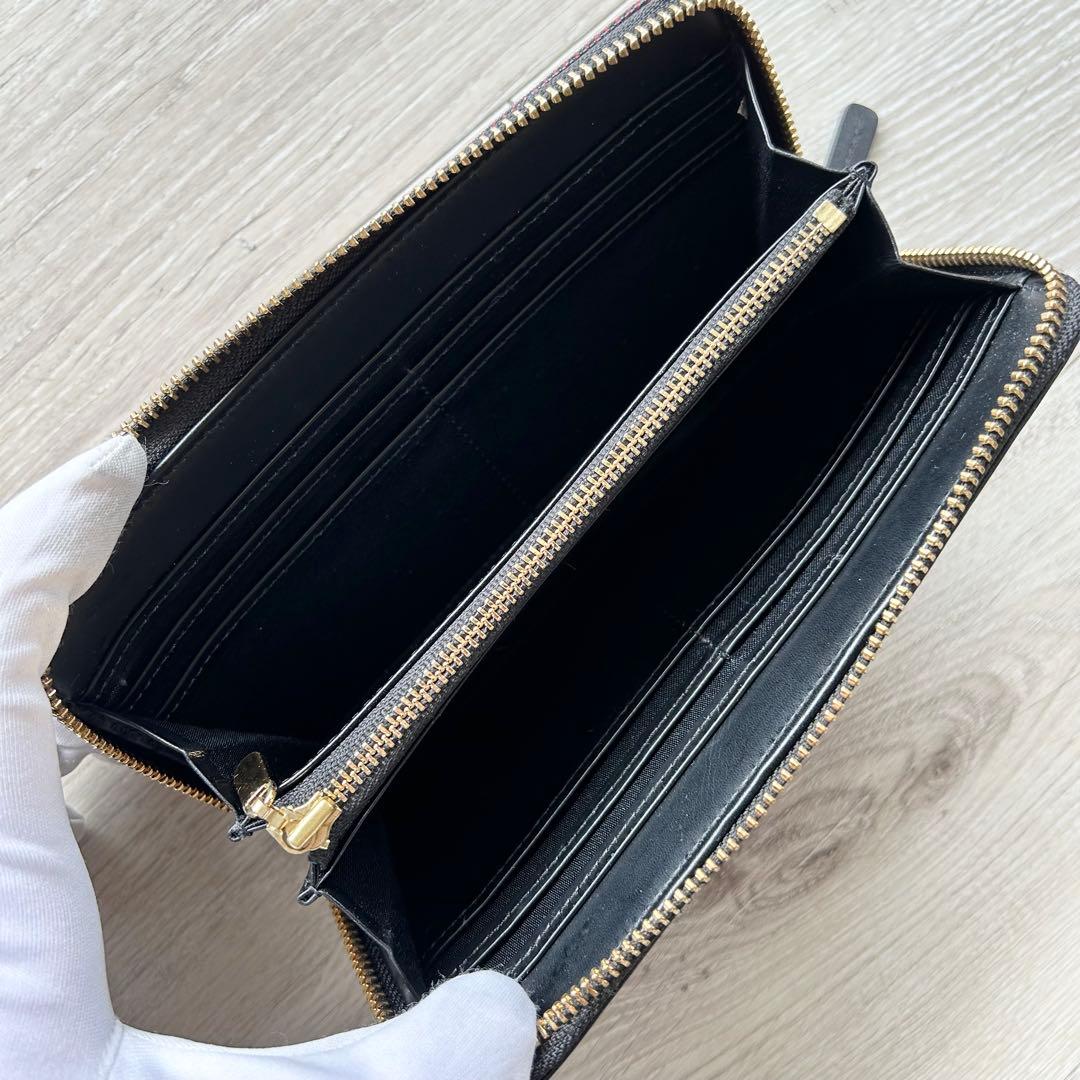 【美品】ブルーレーベルクレストブリッジ 長財布 ラウンドファスナー チェック黒赤