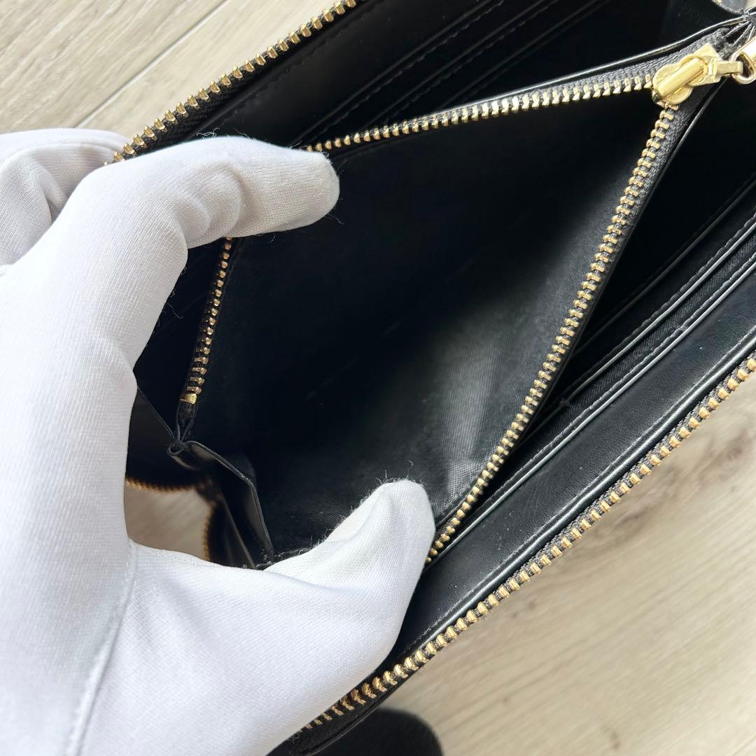 【美品】ブルーレーベルクレストブリッジ 長財布 ラウンドファスナー チェック黒赤