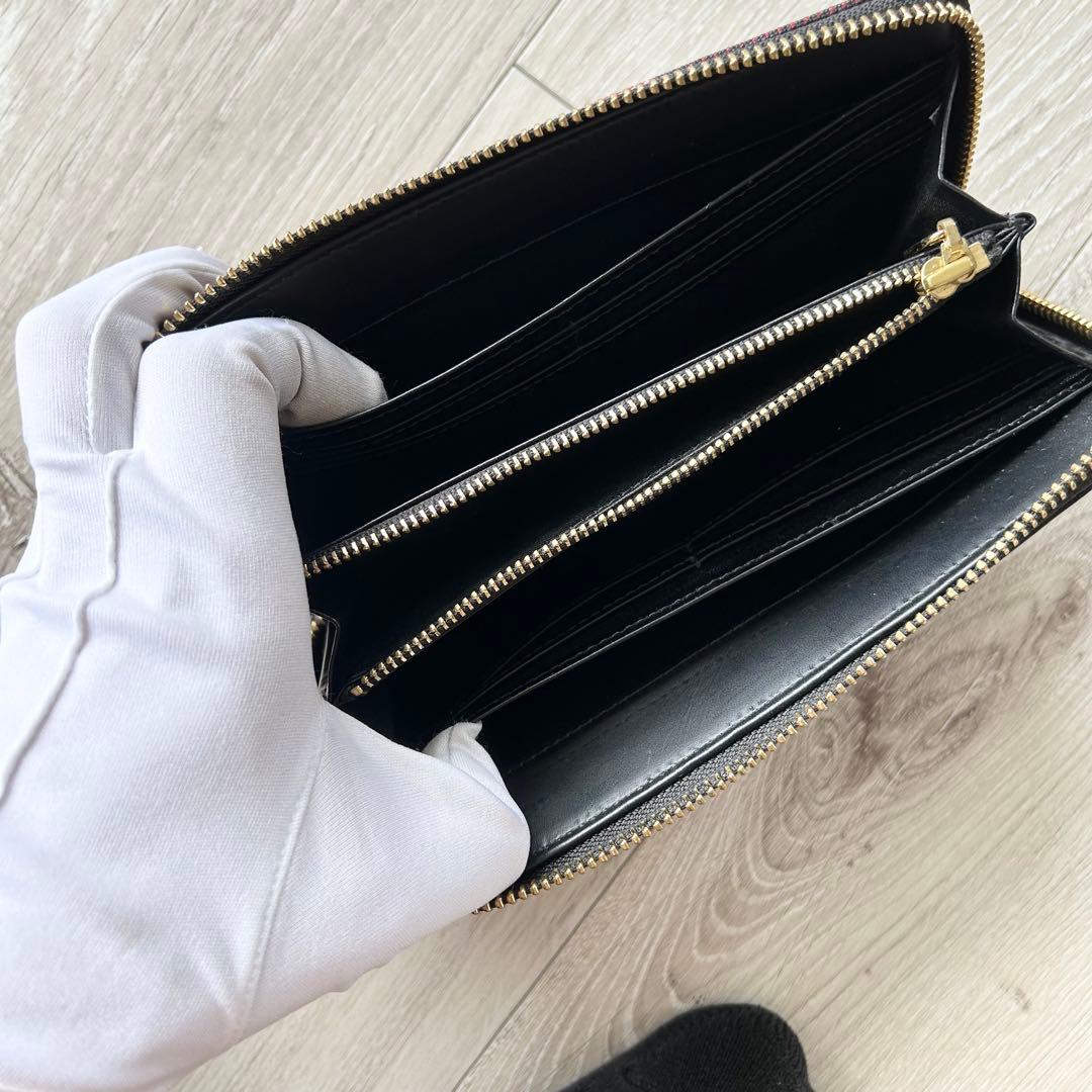 【美品】ブルーレーベルクレストブリッジ 長財布 ラウンドファスナー チェック黒赤