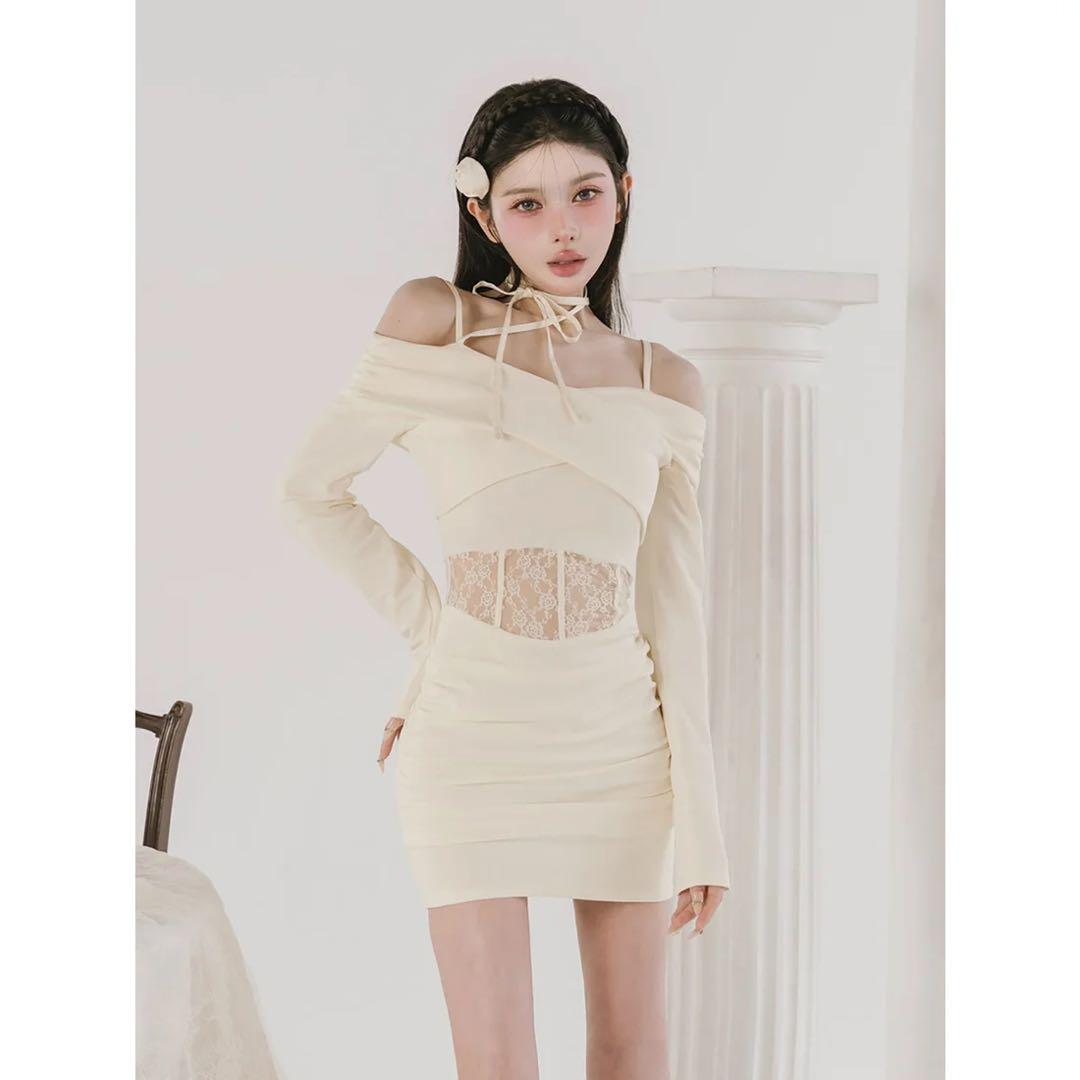 新品タグ付 ダーリッチ コルセットレースカットミニワンピース アイボリー フリー