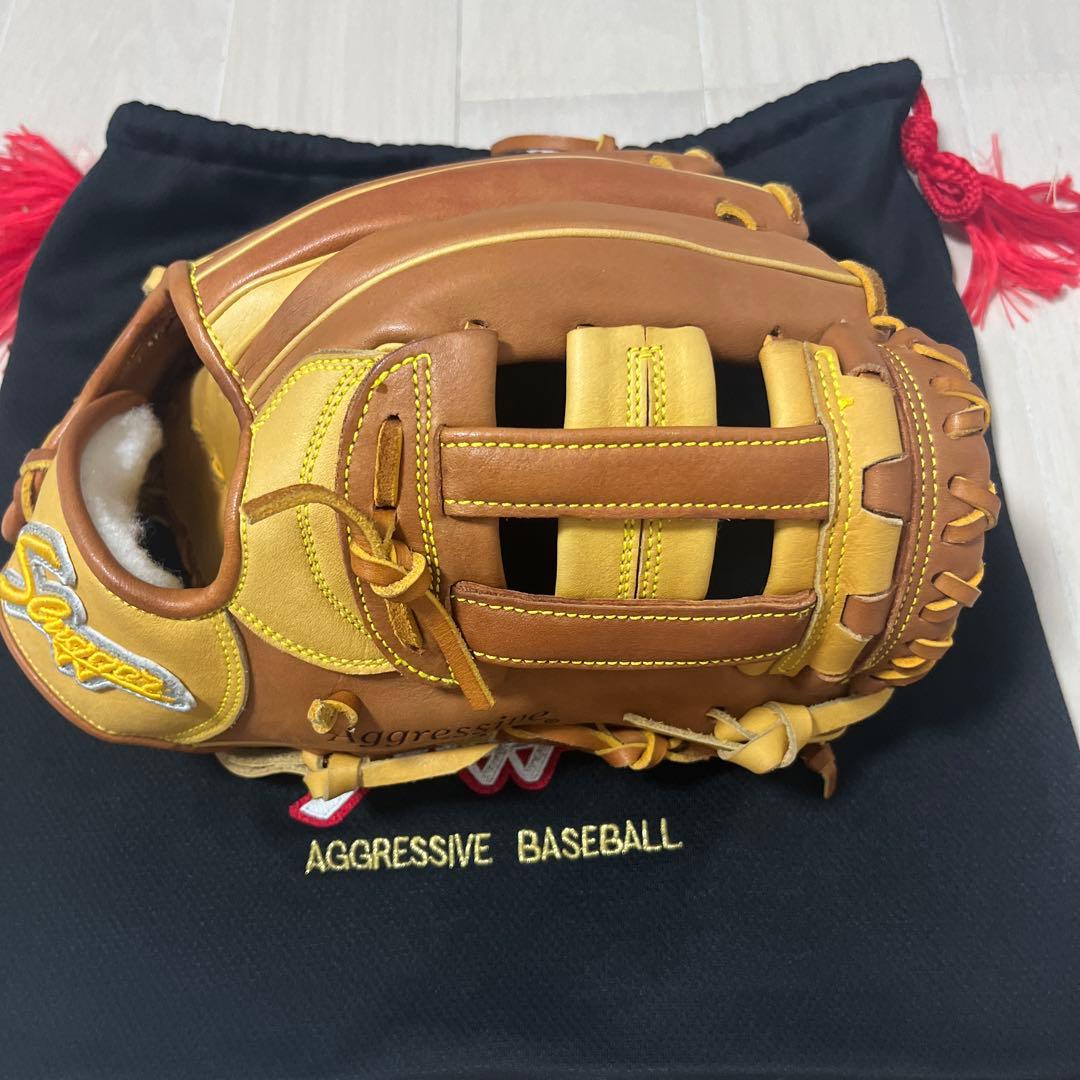 久保田スラッガー 軟式グローブ ブラウン/イエロー 専用袋付き