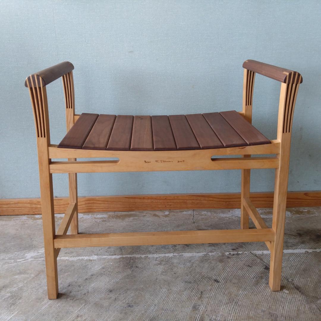 木製 アーム付き スツール　組み木