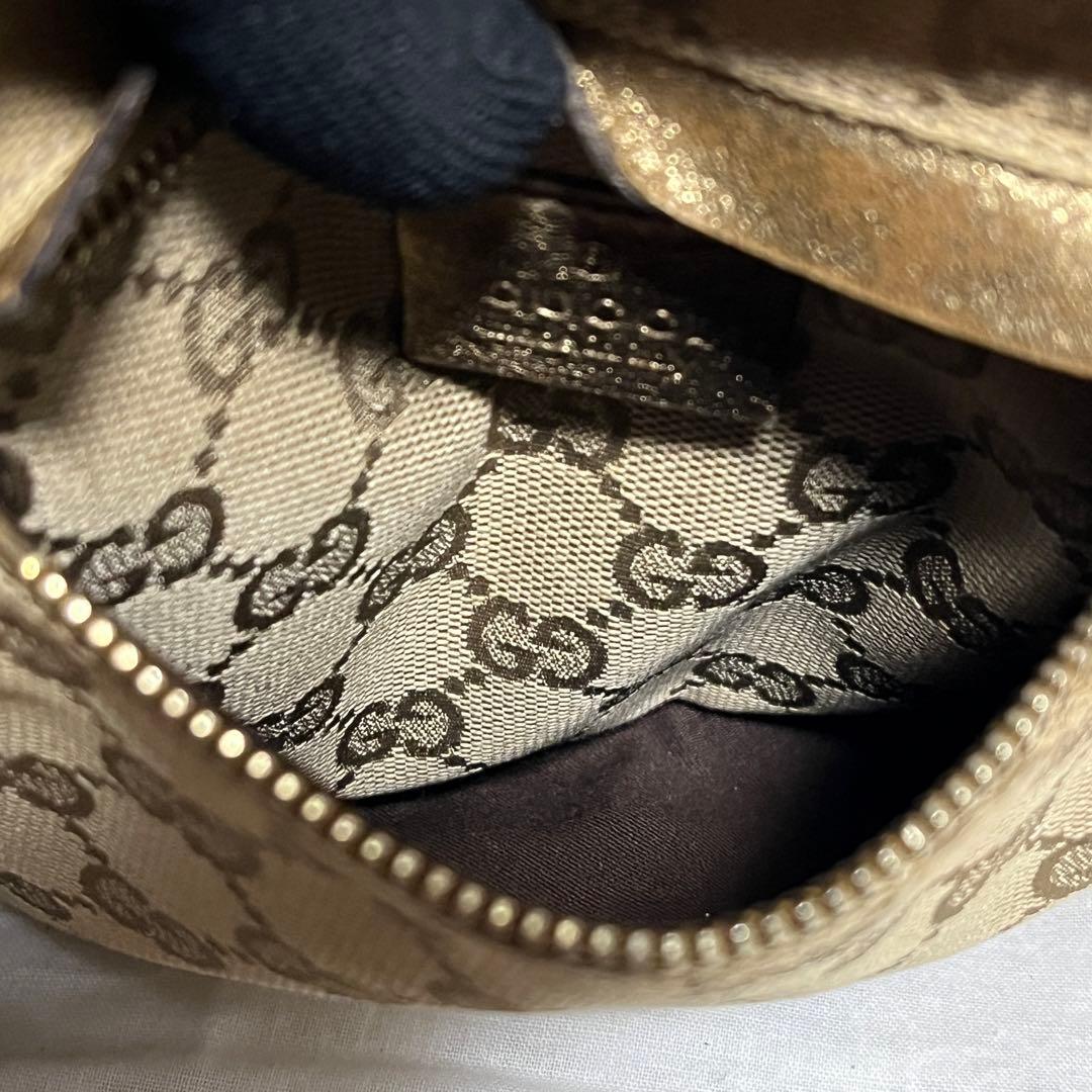 GUCCI GGキャンバス ウエストバッグ ボディバッグ ベージュ ゴールド
